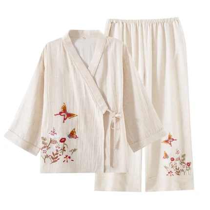 Pyjama Kimono Femme Élégant – Lyocell Coton Lin – Livraison Offerte FR & EU