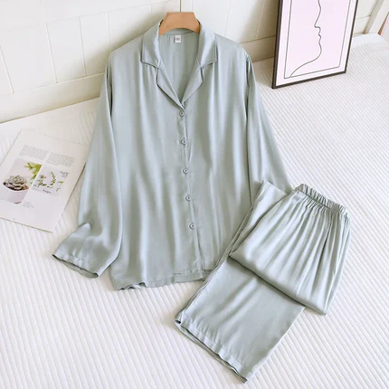 Pyjama Femme Satin Coton – Ensemble 2 Pièces Manches Longues Printemps – Livraison Offerte FR & EU