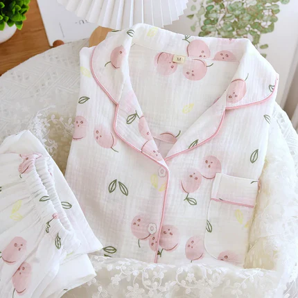 Ensemble Pyjama Femme Printemps/Été 2026 – 100% Coton Pur Imprimé – Cardigan Manches Longues 2 Pièces – Livraison Offerte FR & EU